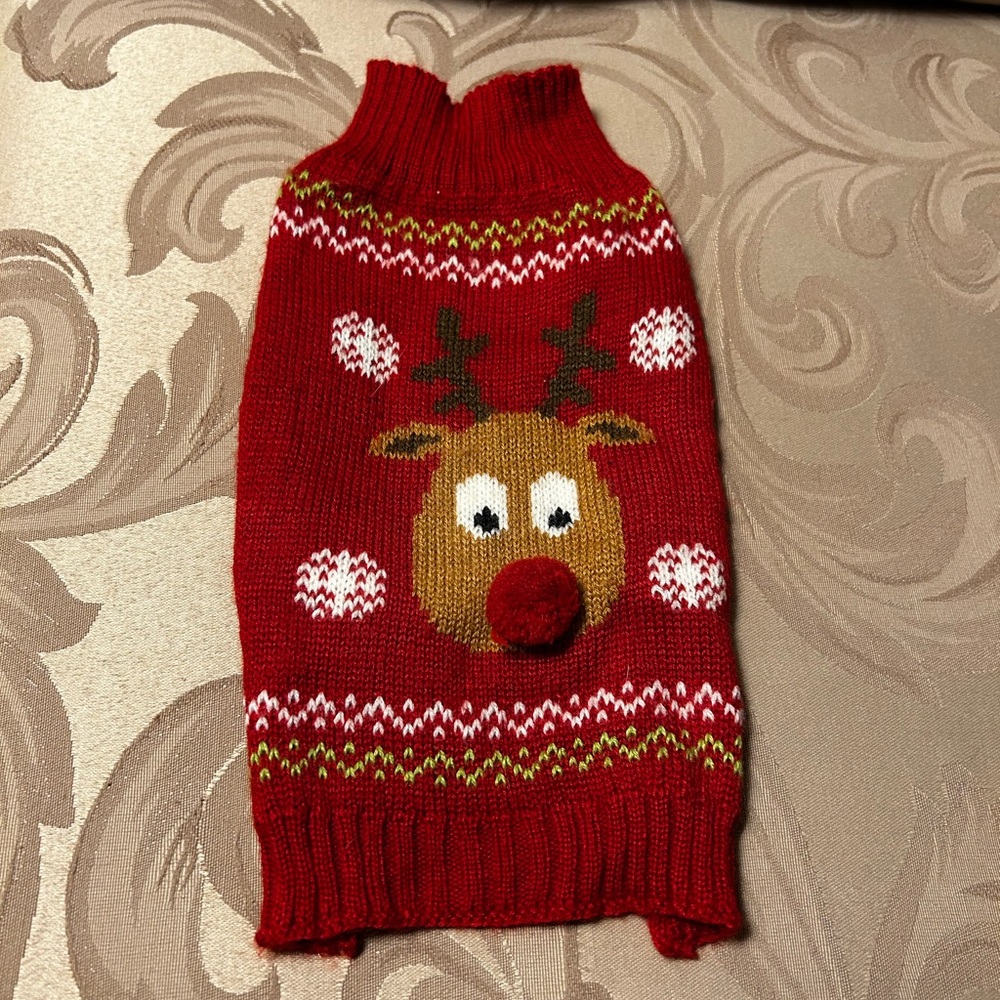 Red Rudolph Reindeer Dog Christmas Sweater by Simply Dog